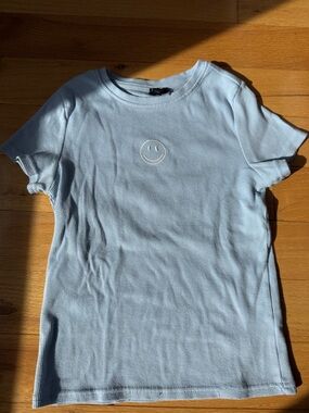 art class Light Blue Ribbed Tee with Smiley Embroidery